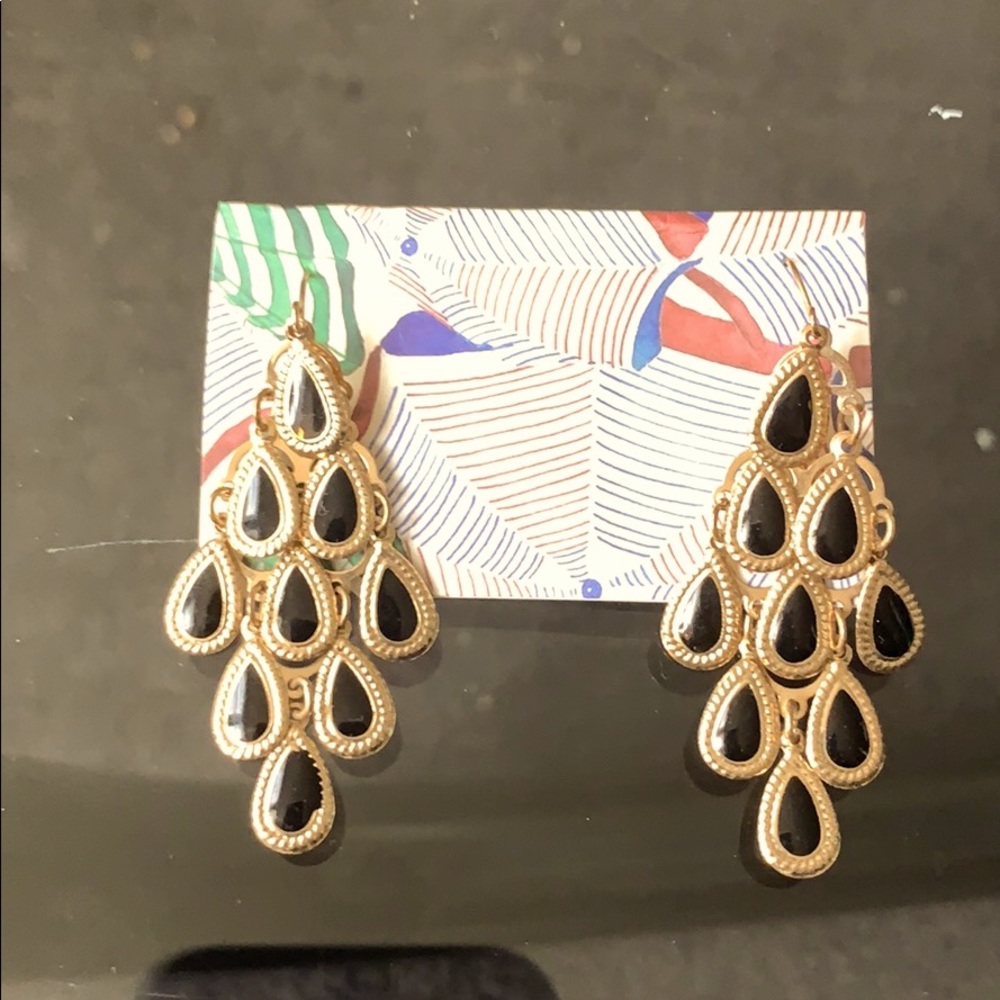 Black and Gold Chandelier Earrings